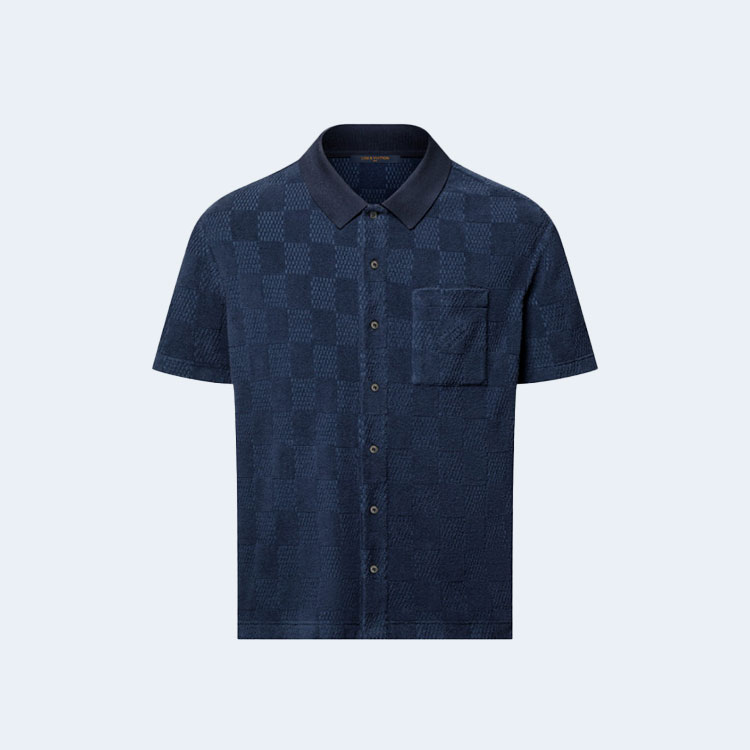 루이비통 다미에 프렌치 테리 쇼트 슬리브드 코튼 블렌드 셔츠 1AGK5