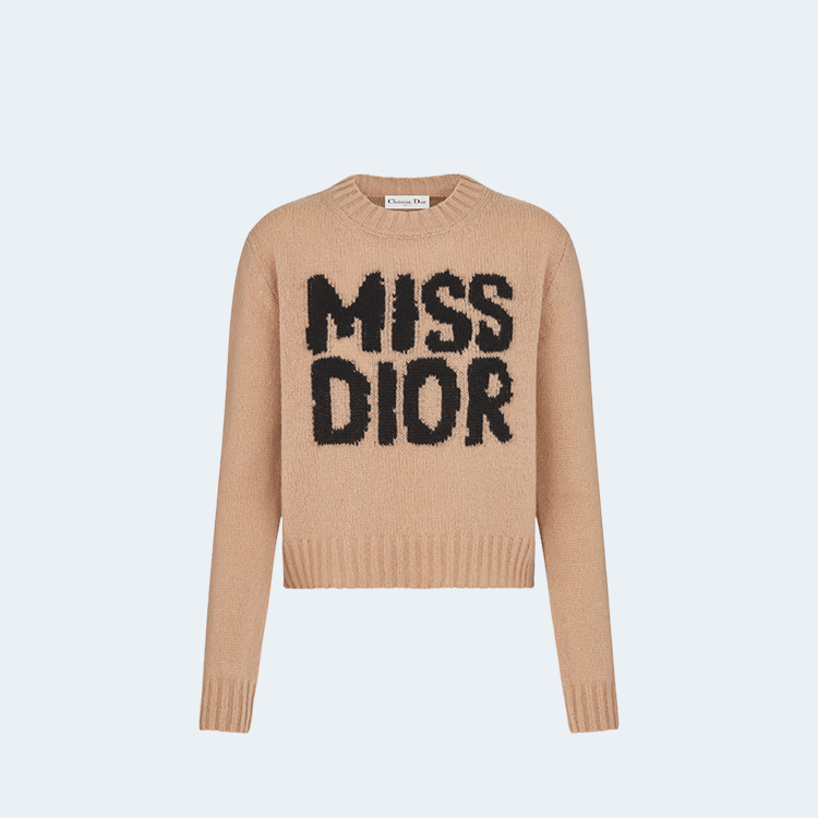 디올 블랙 Miss Dior Graffiti 모티브 페일 핑크 캐시미어 실크 니트