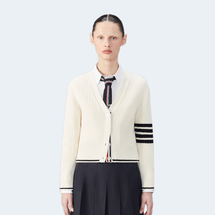 톰브라운 메리노 울 4-바 크롭 가디건