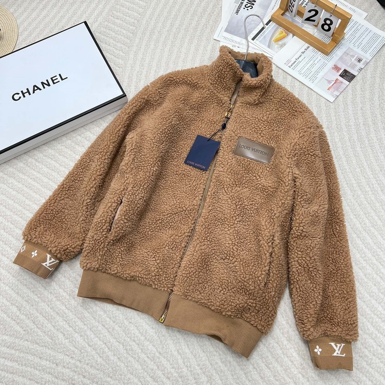 루이비통 레더 패치 플리스 블루종