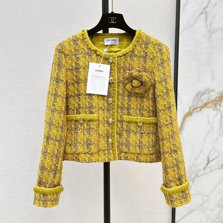 샤넬 믹스드 체크 코튼 울 트위드 자켓