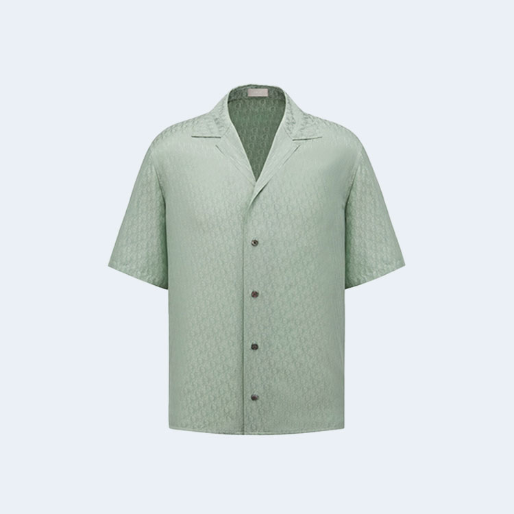 디올 오블리크 그린 실크 코튼 자카드 반소매 셔츠