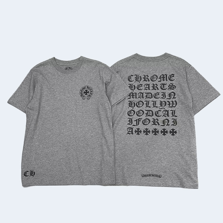 크롬하츠 산스크리트 백 유니섹스 티셔츠 그레이