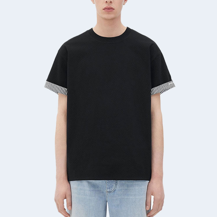 보테가 베네타 더블 레이어 코튼 티셔츠 블랙