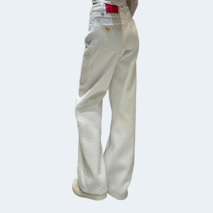 샤넬 핑크 라벨 로고 팬츠 화이트