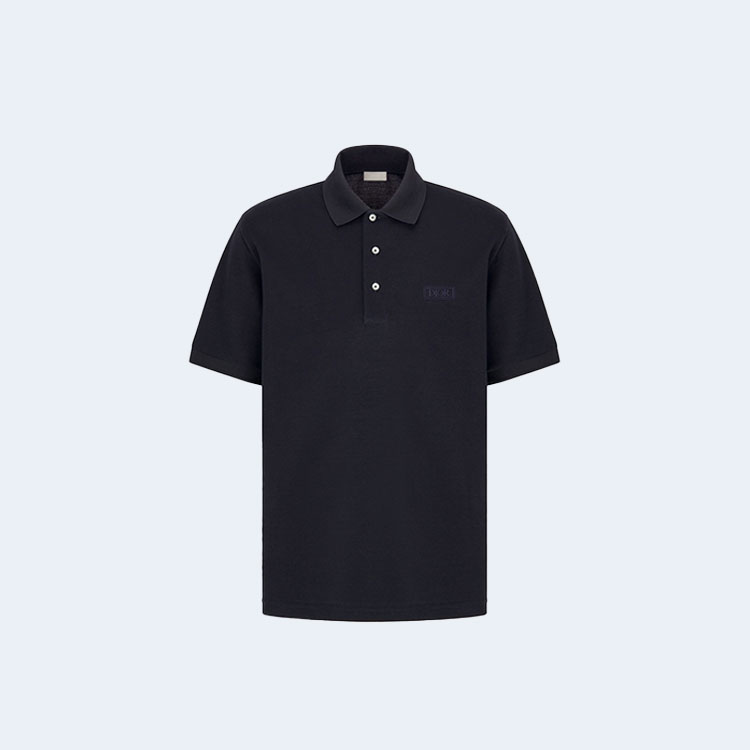 디올 아이콘 실크 피케 폴로 셔츠 네이비