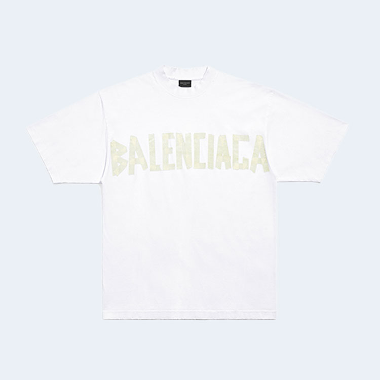 발렌시아가 테이프 타입 미디엄 핏 티셔츠 화이트