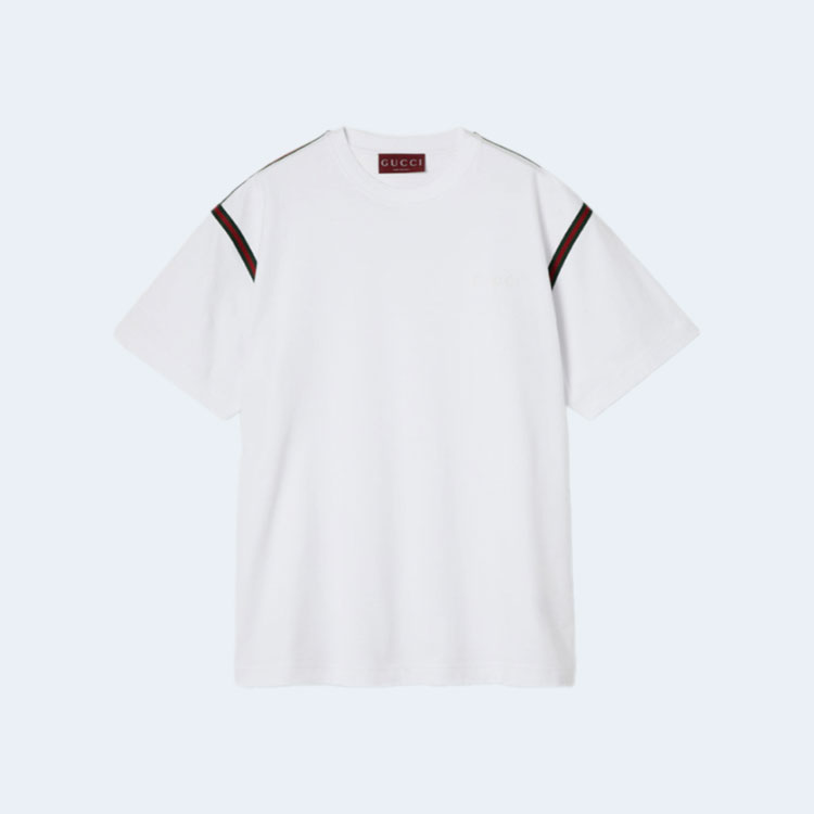 구찌 화이트 웹 코튼 저지 티셔츠