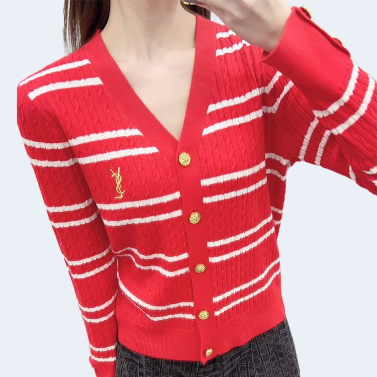 생로랑 엠브로이더드 스트라이프 가디건