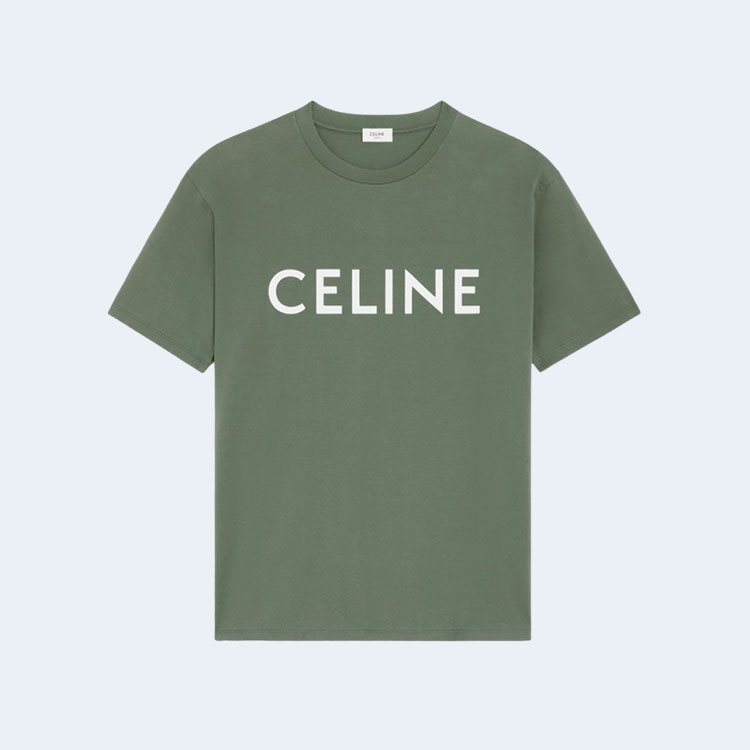 셀린느 코튼 저지 루즈 티셔츠 카키