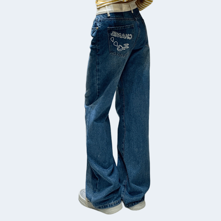 샤넬 포켓 로고 포인트 하이웨스트 진