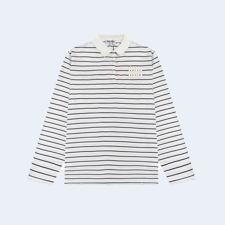 미우미우 뉴 스트라이프 폴로 티셔츠