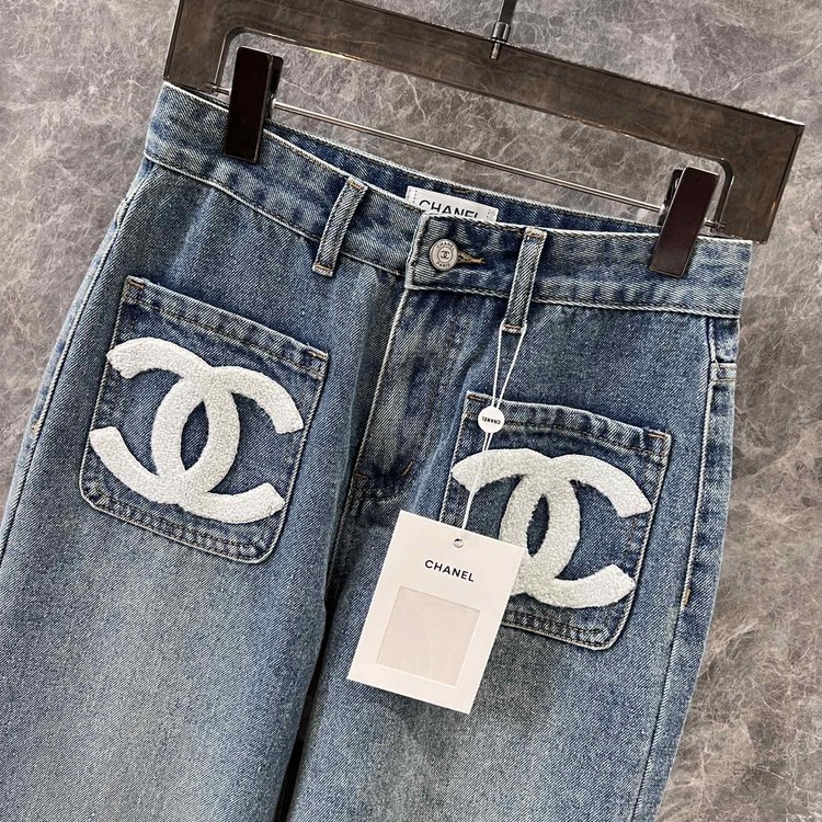 샤넬 CC 시어링 로고 데님 청바지