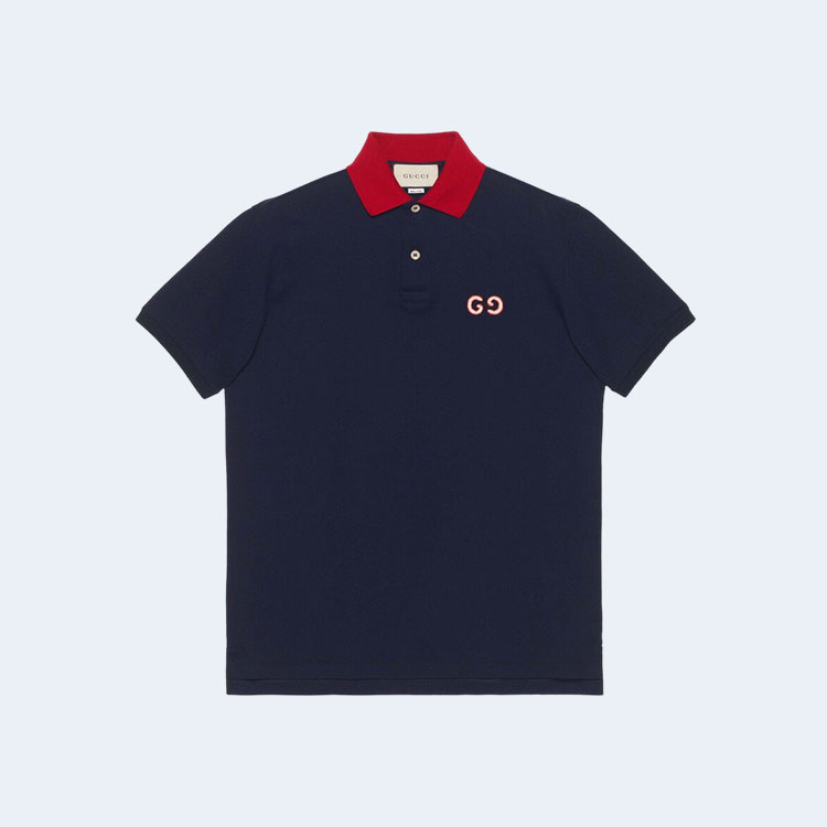 구찌 GG 엠브로이더리 레드 카라 폴로 셔츠