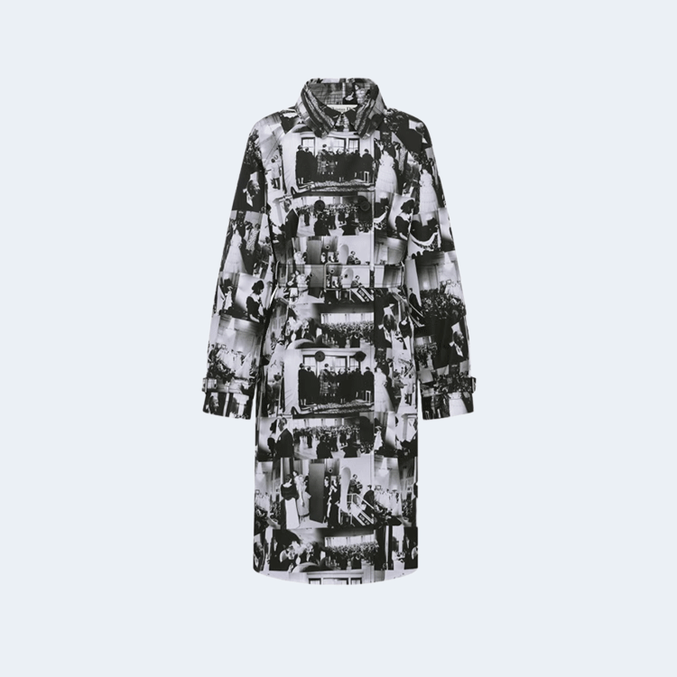 디올 블랙 & 화이트 Monsieur Dior Patchwork 모티브 코튼 실크 포플린 셔츠 드레스