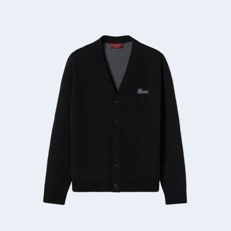 구찌 자수 더블 울 가디건