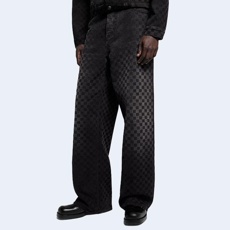 루이비통 플록드 다미에 데님 와이드 레그 팬츠 1AHBKQ