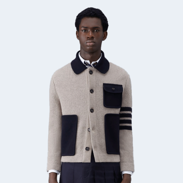 톰브라운 보일 울 하프 카디건 스티치 4-바 워크맨 재킷