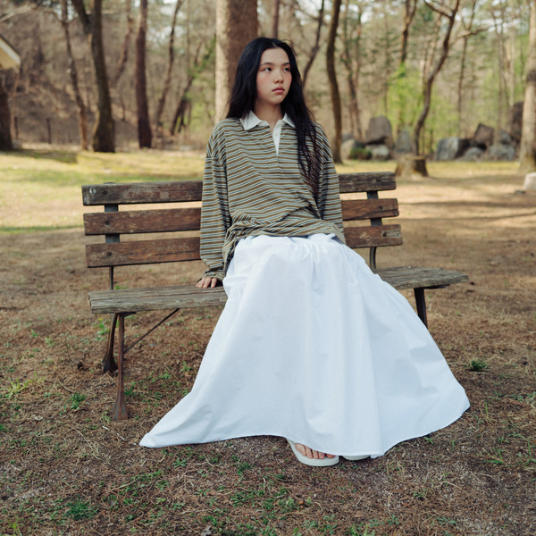 Khaki pin stripe collar t-shirt (khaki) : MONOHA