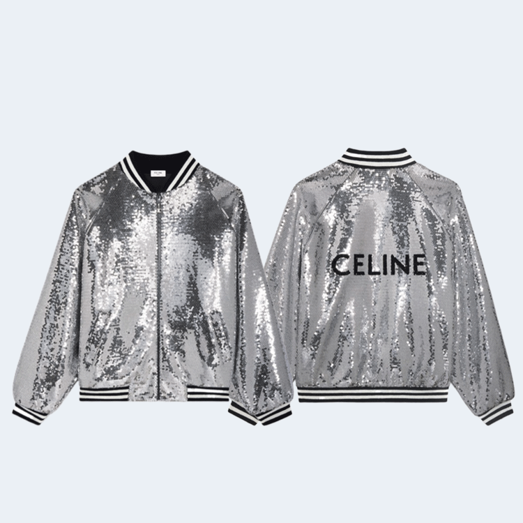 셀린느 시퀸 엠벨리시드 코튼 봄버 재킷