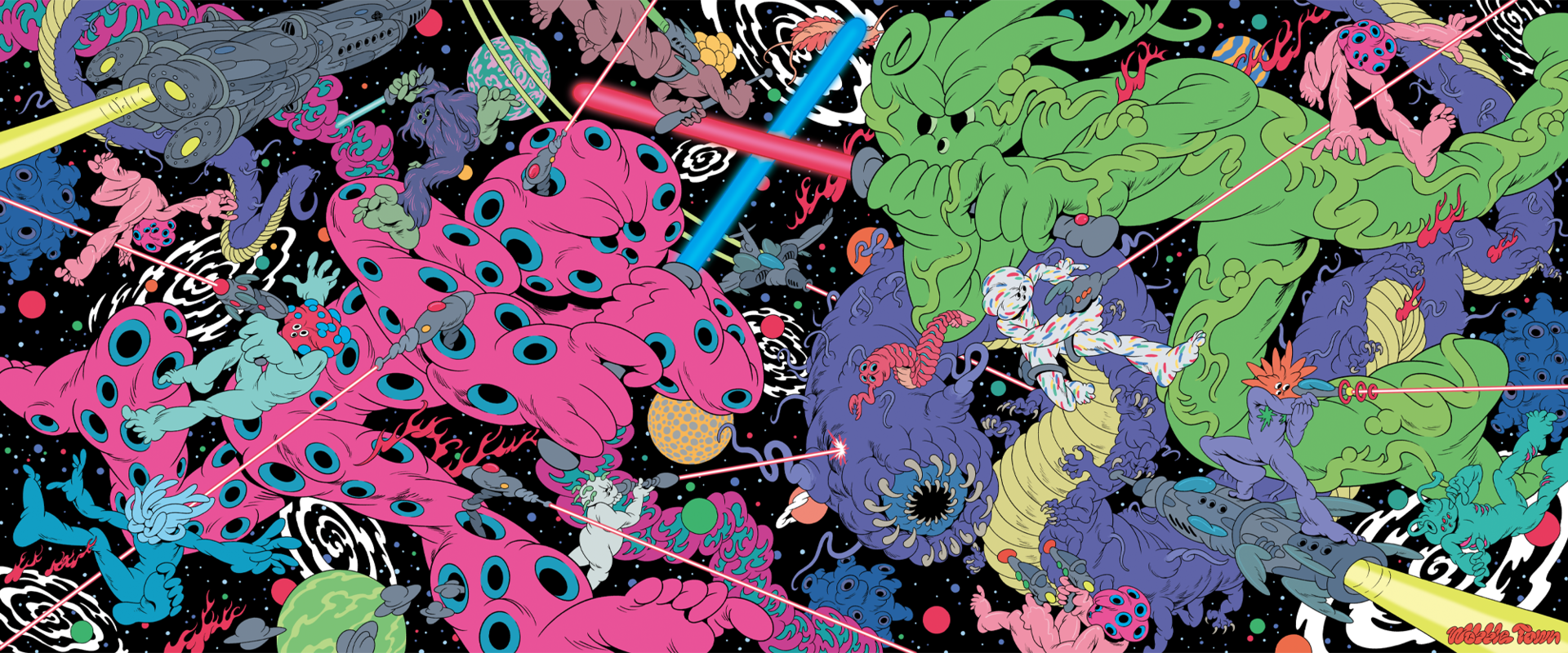 Vwoom-Pew-Pew | 2025 Digital Illustration | 1200 x 500 cm</p>