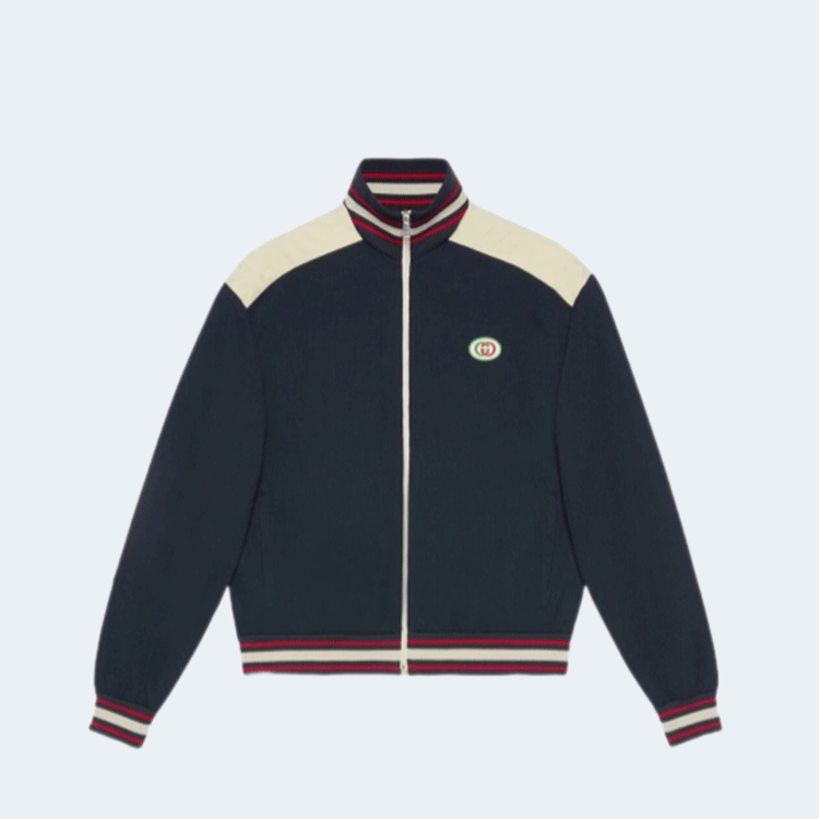 구찌 코튼 저지 집업 재킷 네이비 블루 화이트