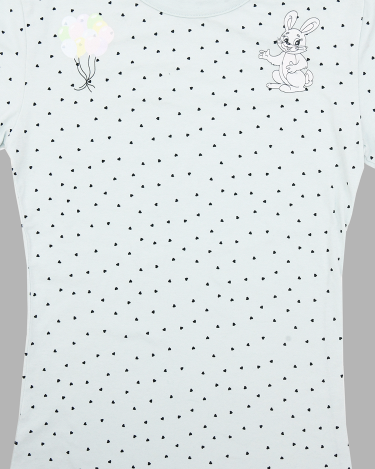 RABBIT PRINTED HEART T-SHIRTS (MINT) : THE MUSEUM VISITOR