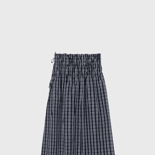 スカート MONOHA : 25SS / Crisp check string shirring skirt (navy) Exclusive] Crisp check string shirring skirt (navy) : MONOHA