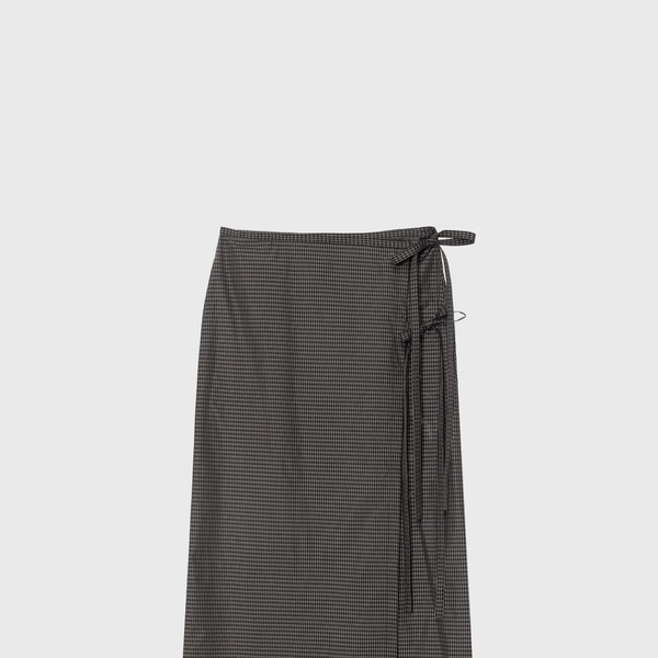 スカート MONOHA : 25SS / Gingham check wrap skirt (ash brown) Gingham check wrap skirt (ash brown) : MONOHA