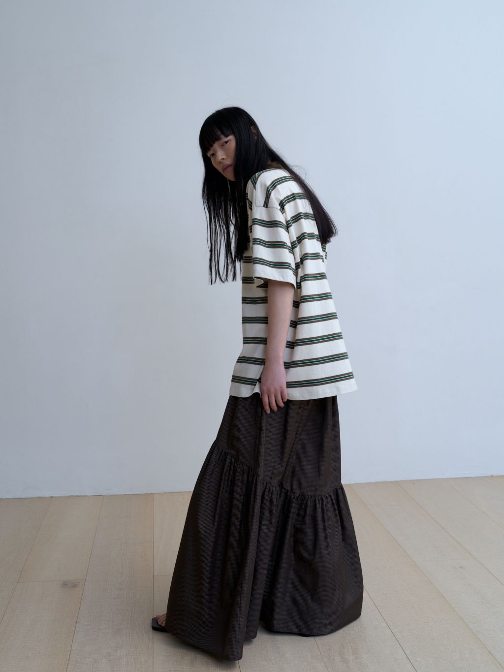 【韓国ブランド】MONOHA：25SS Gingham check shirring skirt Gingham check shirring skirt (brown) : MONOHA