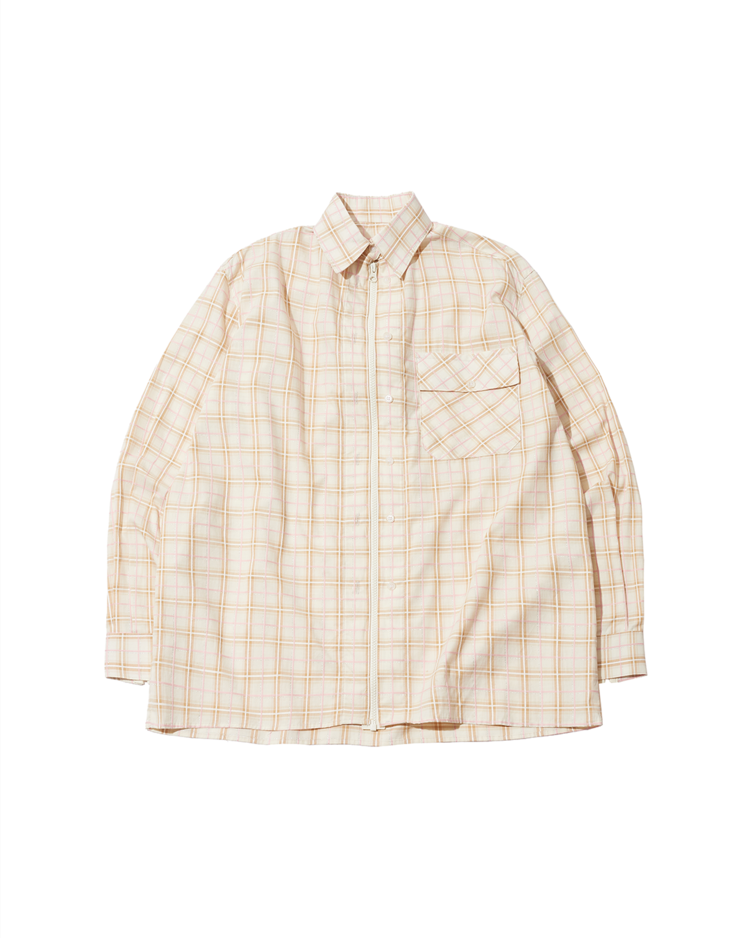 ◆THE MUSEUM VISITOR◆ COTTON ZIPPER SHIRTS BEIGE 12188 ZIP-UP CHECK SHIRT (BEIGE) : THE MUSEUM VISITOR