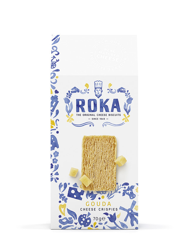 <div style="text-align: center;">ROKA Cheese Crispies<br>Gouda Cheese Delft Blue<br> <strong>로카 고다 치즈 크리스피 텔프트 블루 70g</strong><br> 6,500원 </div>