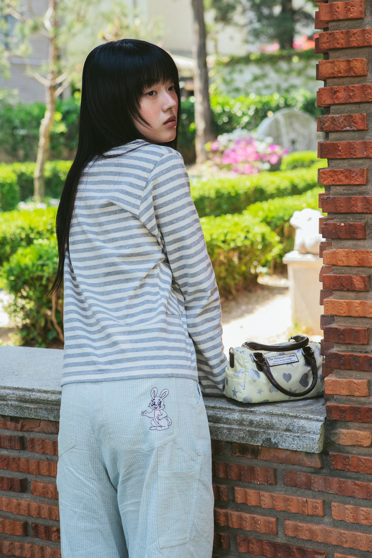 RABBIT EMBROIDERY STRIPE CARPENTER PANTS (MINT) : THE MUSEUM