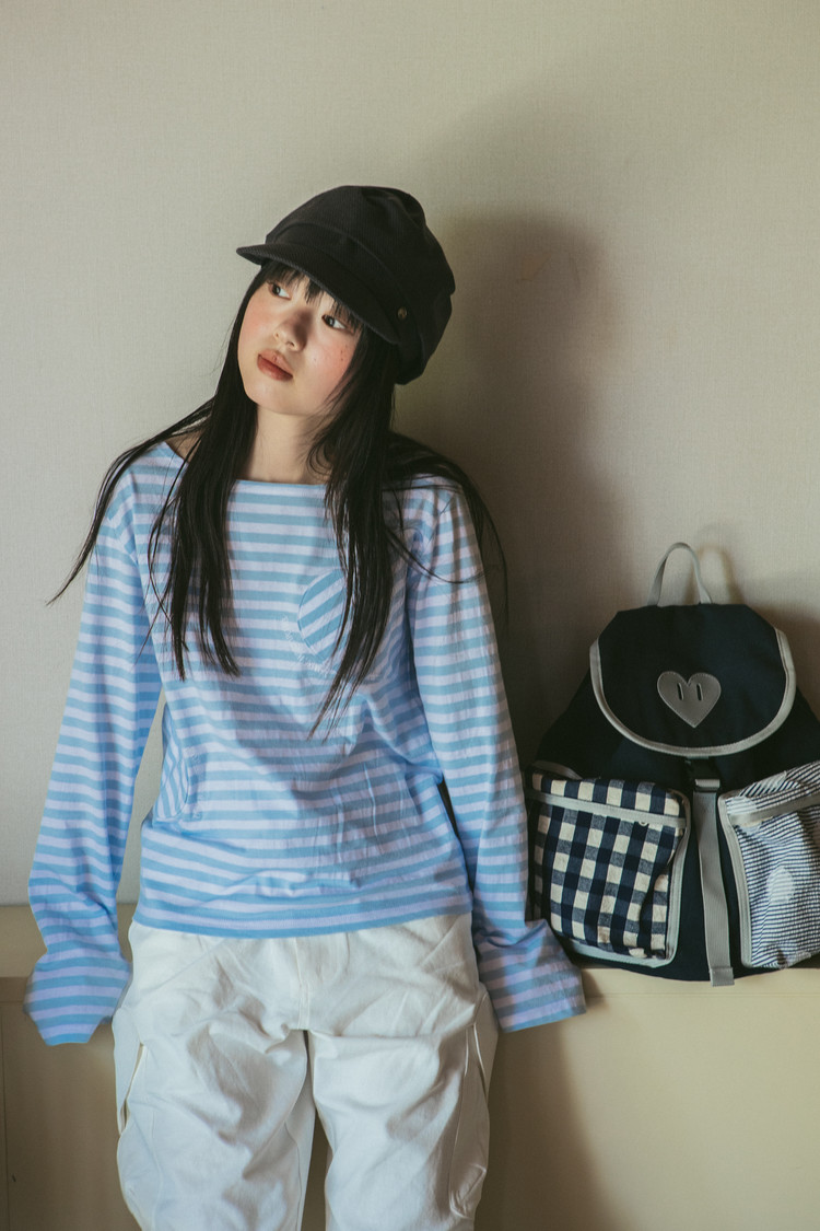 THE MUSEUM VISITOR★韓国★HEART STRIPE LONG T-SHIRT ロンT HEART STRIPE LONG T-SHIRT (BLUE) : THE MUSEUM VISITOR