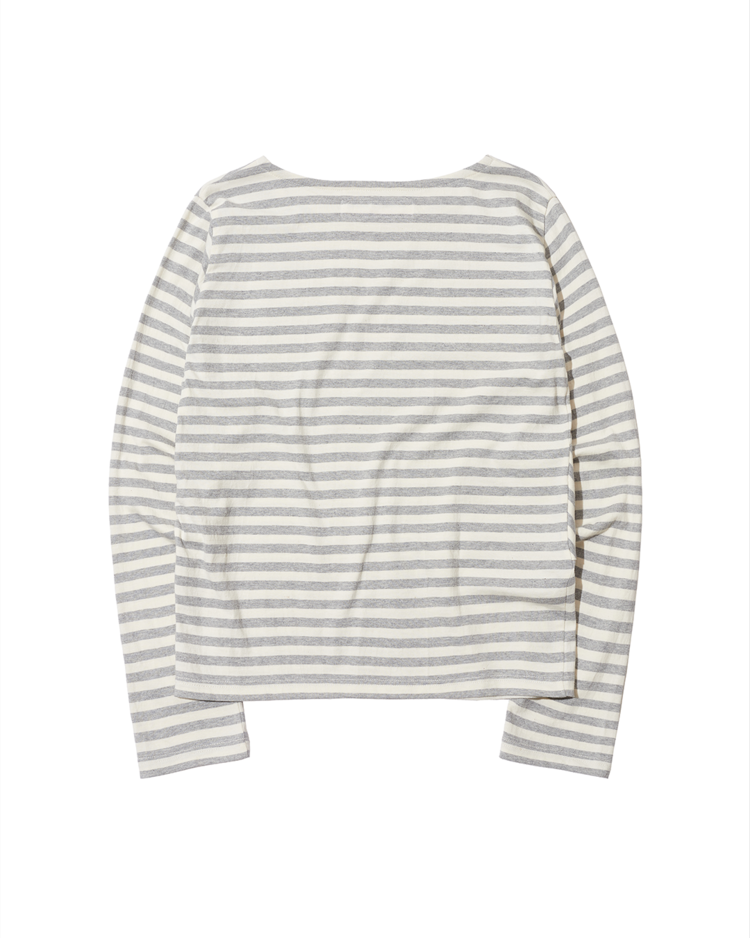 HEART STRIPE LONG T-SHIRT (GREY) : THE MUSEUM VISITOR