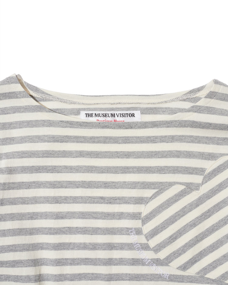 HEART STRIPE LONG T-SHIRT (GREY) : THE MUSEUM VISITOR