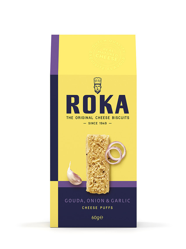 <div style="text-align: center;">ROKA Cheese Puffs<br>Gouda Cheese with Onion & Garlic<br> <strong>로카 고다 치즈 패스츄리<br>어니언 앤 갈릭 60g</strong><br> 5,900원 </div>