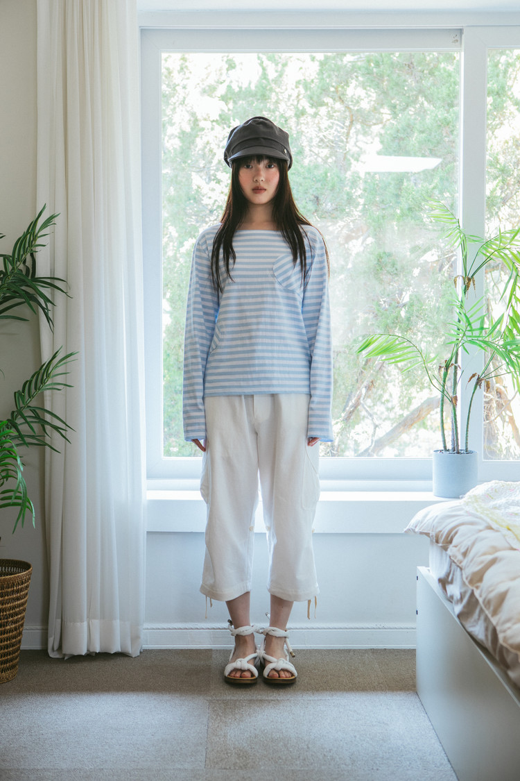 ◆THE MUSEUM VISITOR◆ HEART STRIPE LONG TSHIRT BLUE 15643 HEART STRIPE LONG T-SHIRT (BLUE) : THE MUSEUM VISITOR