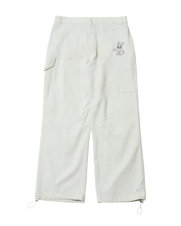パンツ [THE MUSEUM VISITOR]RABBIT EMBROIDERY STRIPE CARPENTER PANTS RABBIT EMBROIDERY STRIPE CARPENTER PANTS (MINT) : THE MUSEUM