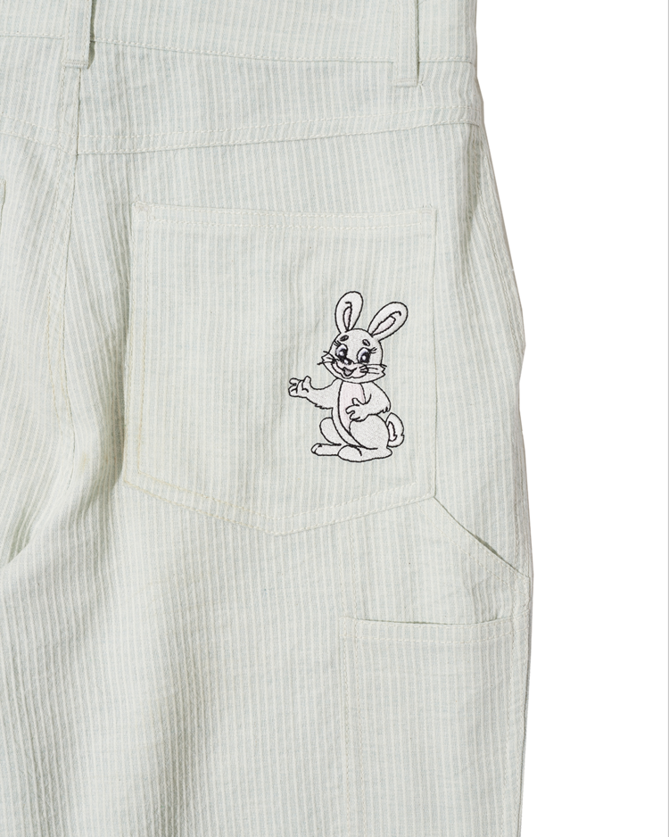 パンツ [THE MUSEUM VISITOR]RABBIT EMBROIDERY STRIPE CARPENTER PANTS RABBIT EMBROIDERY STRIPE CARPENTER PANTS (MINT) : THE MUSEUM