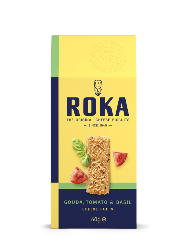 <div style="text-align: center;">ROKA Cheese Puffs<br>Gouda Cheese with Tomato & Basil<br> <strong>로카 고다 치즈 패스츄리 토마토 앤 바질 60g</strong><br> 5,900원 </div>
