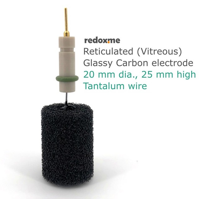 Reticulated Glassy (Vitreous) Carbon electrode - 20 mm dia., 25 mm high, Ta wire
