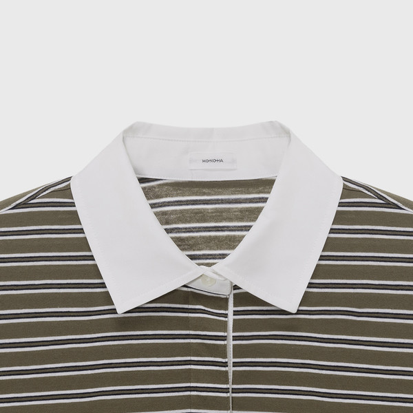 Khaki pin stripe collar t-shirt (khaki) : MONOHA