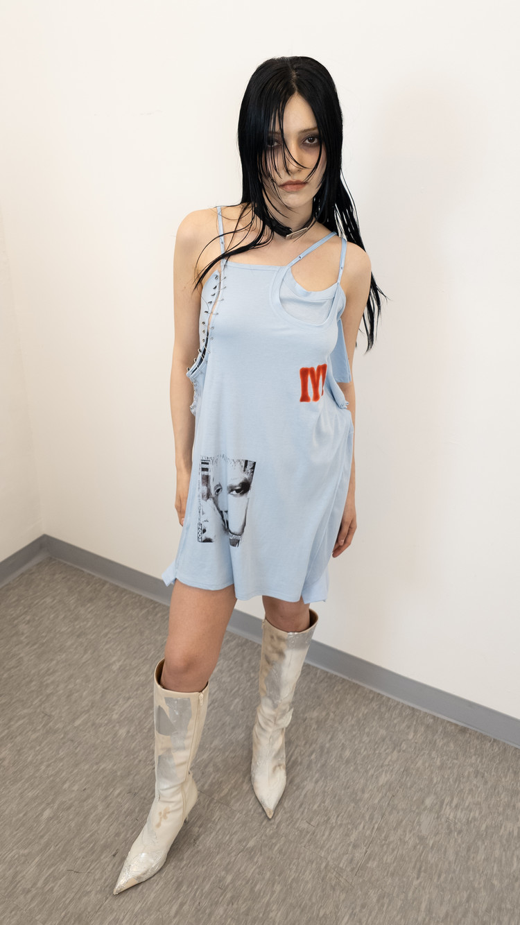 ワンピース [DOGMA EHKS] RECONSTRUCTED MINI DRESS RECONSTRUCTED MINI DRESS PALE BLUE : DOGMA EHKS