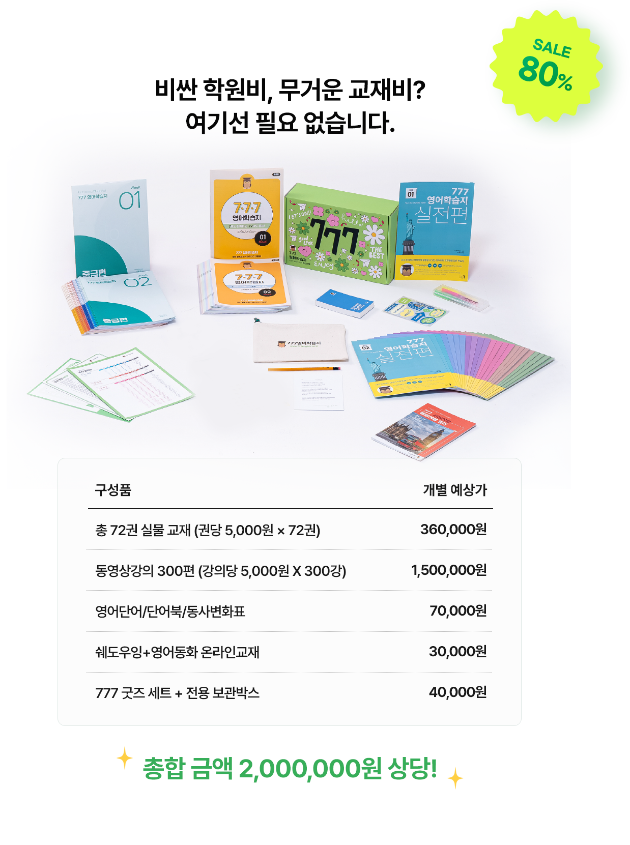 비싼 학원비, 무거운 교재비 필요없는 777 영어공부학습지