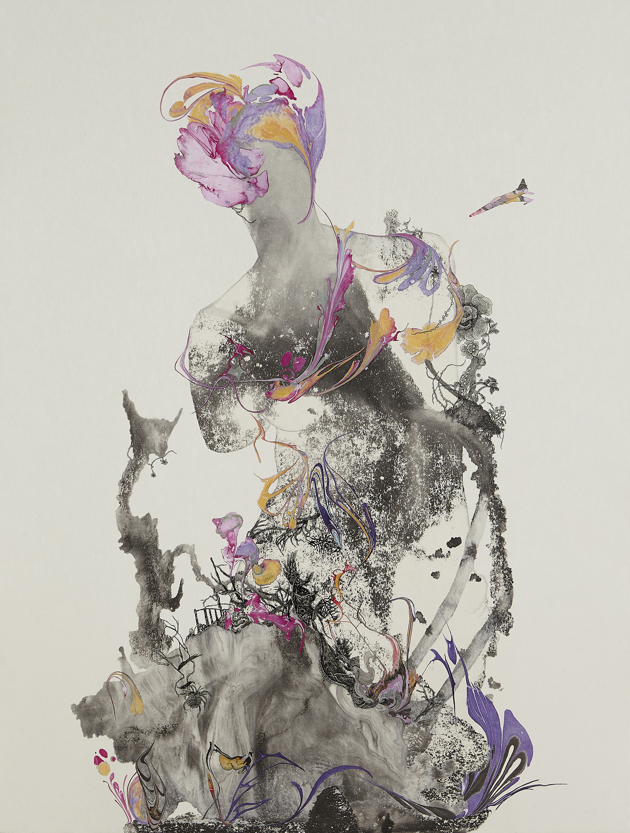 우연적 필연25132-void, 104 x 78.6 cm, 2025 (약 F40), 우드인그레이빙, 먹, 콜라주, 장지