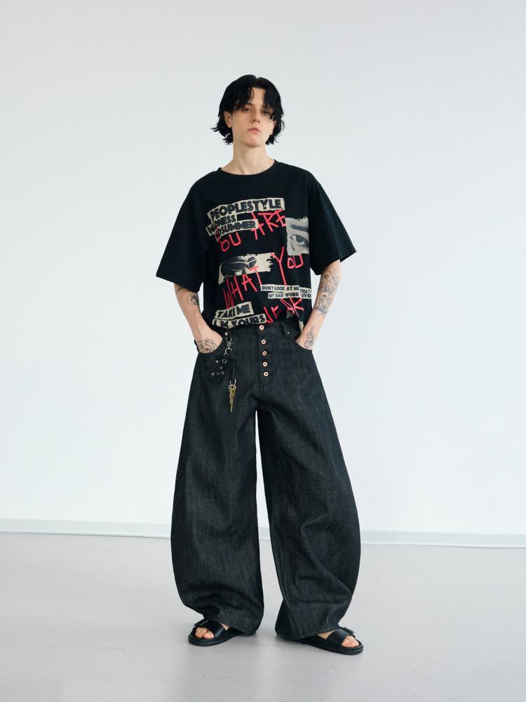 デニム・ジーパン zipper detachable pocket spiked structure thorn jeans zipper detachable pocket spiked structure thorn jeans