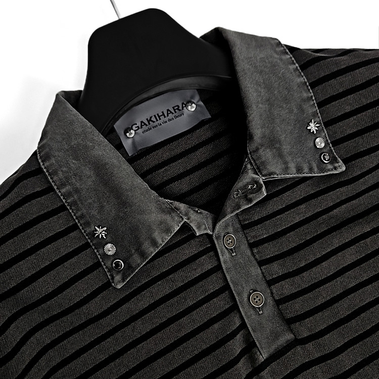 Karoah western stripe collar half sleeves (charcoal