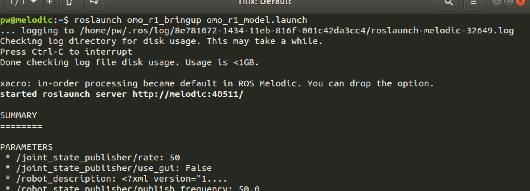 omo_r1_model.launch를 실행한 화면