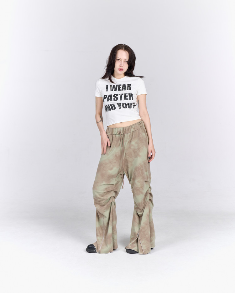 SIDE WRINKLED ZIPPER PANTS, KHAKI BROWN : PASTER